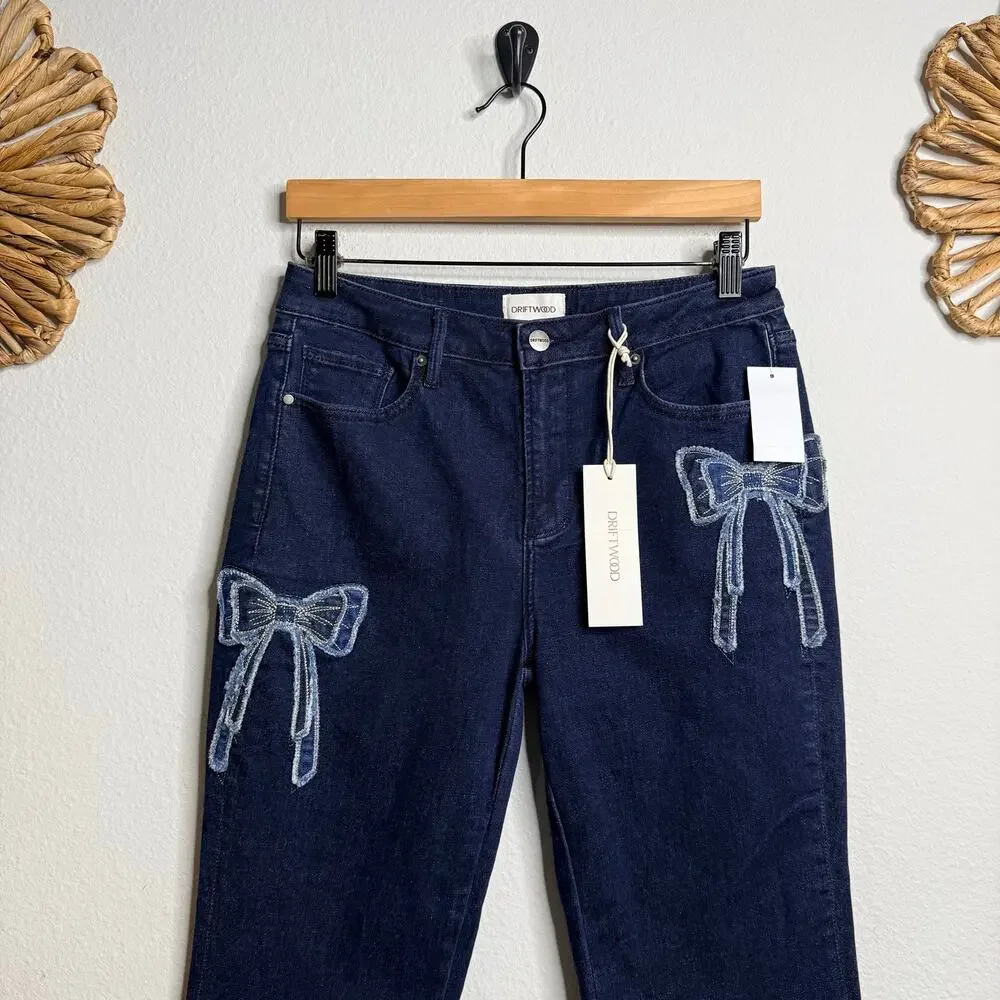 Driftwood x Free People flare pants floral embroidery jeans boho 28